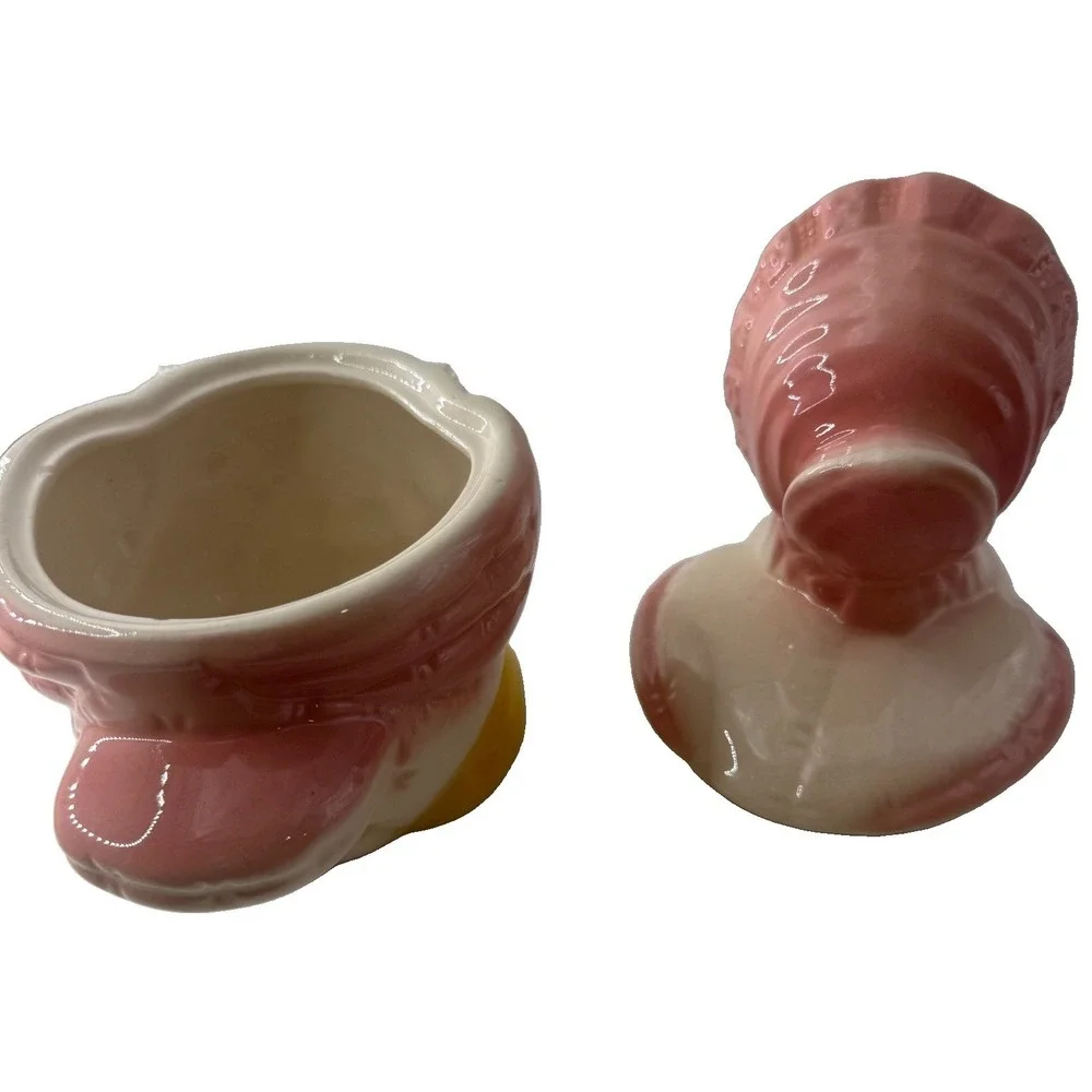 Vintage Duck Canister Cookie Jar Country Cottage Ceramic Mom Dad Ducks Lace Set